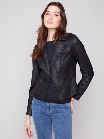 Charlie B Vintage Faux Leather Jacket - Black