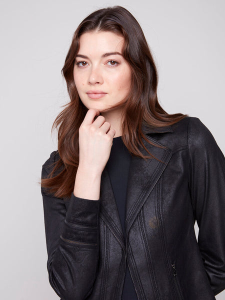 Charlie B Vintage Faux Leather Jacket - Black