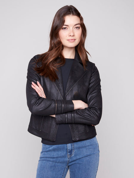 Charlie B Vintage Faux Leather Jacket - Black