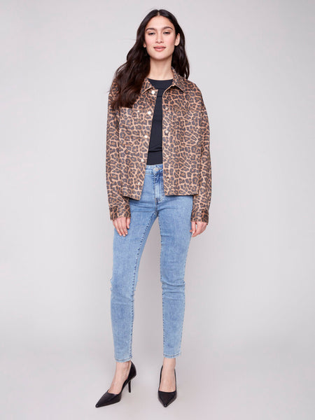 Charlie B Animal Print Scuba Short Jacket - Leopard