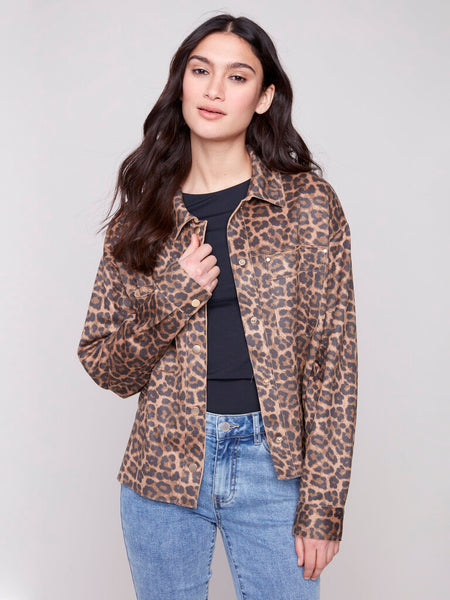 Charlie B Animal Print Scuba Short Jacket - Leopard