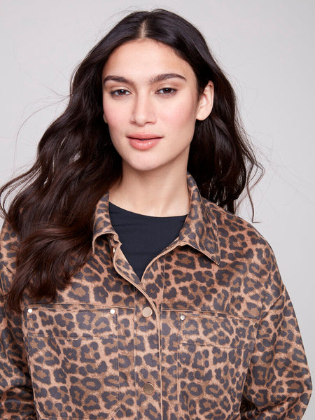 Charlie B Animal Print Scuba Short Jacket - Leopard