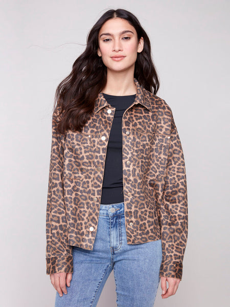 Charlie B Animal Print Scuba Short Jacket - Leopard