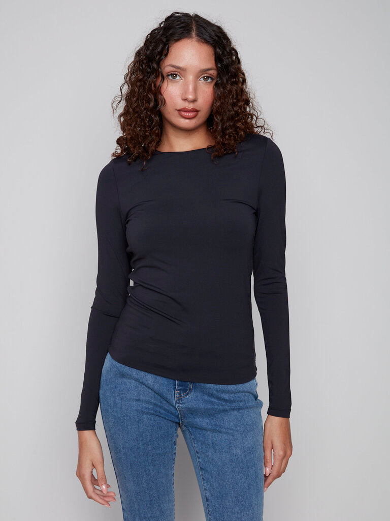 Charlie B Long Sleeve 'Second Skin' Crew Neck - Black