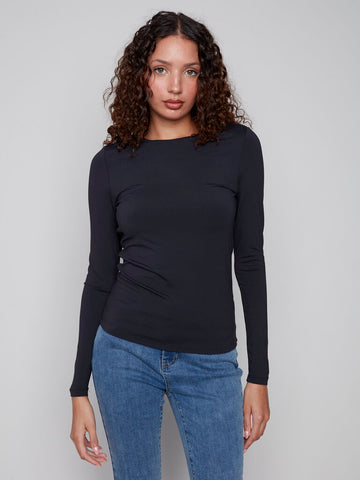 Charlie B Long Sleeve 'Second Skin' Crew Neck - Black