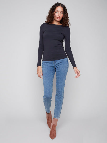 Charlie B Long Sleeve 'Second Skin' Crew Neck - Black
