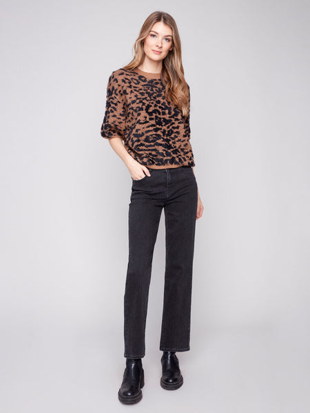 Charlie B Balloon Elbow Sleeve Knit Sweater - Leopard