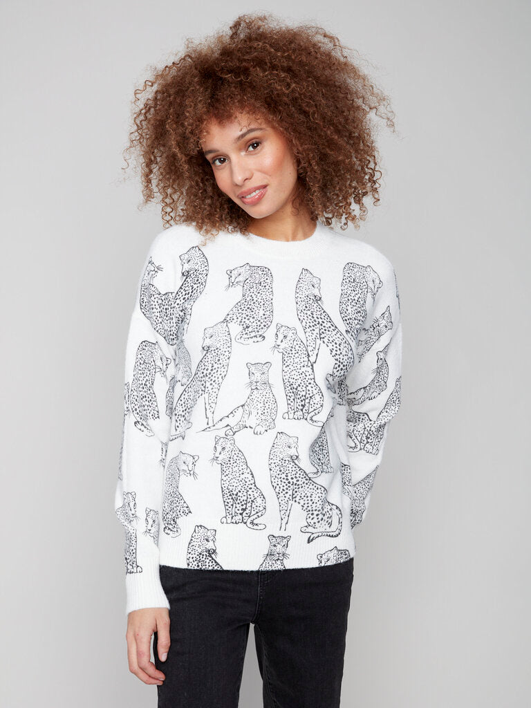 Charlie B Cheetah Printed Crewneck Sweater