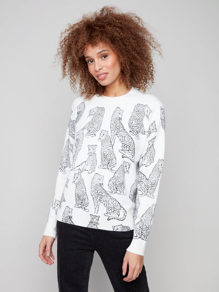 Charlie B Cheetah Printed Crewneck Sweater