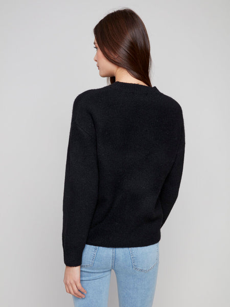 Charlie B Cherry Intarsia Fluffy Sweater - Black