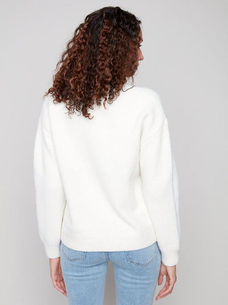 Charlie B Cherry Intarsia Fluffy Sweater - White