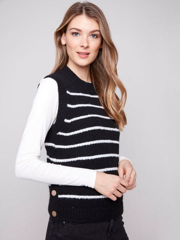 Charlie B Striped Sleeveless Sweater Vest - Black