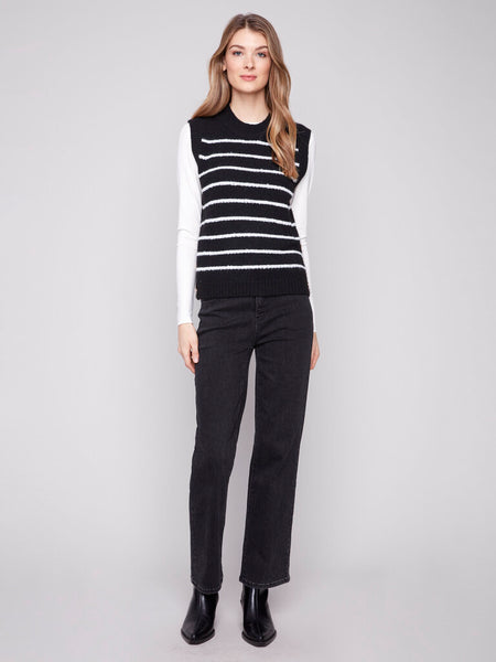 Charlie B Striped Sleeveless Sweater Vest - Black