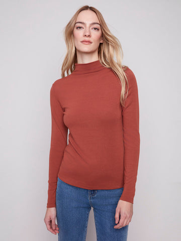 Charlie B Long Sleeve Mock Neck Top - Sepia