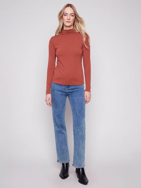 Charlie B Long Sleeve Mock Neck Top - Sepia