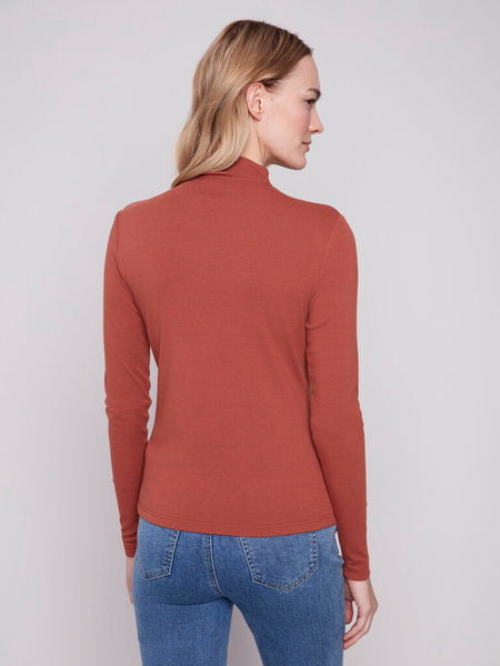 Charlie B Long Sleeve Mock Neck Top - Sepia