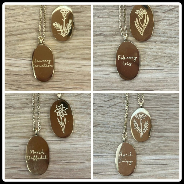 Kristen Lee Engraved Birth Flower Necklace - Gold