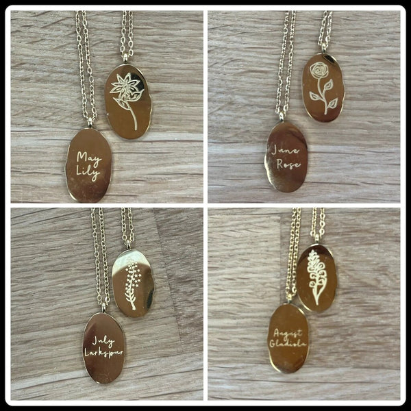 Kristen Lee Engraved Birth Flower Necklace - Gold