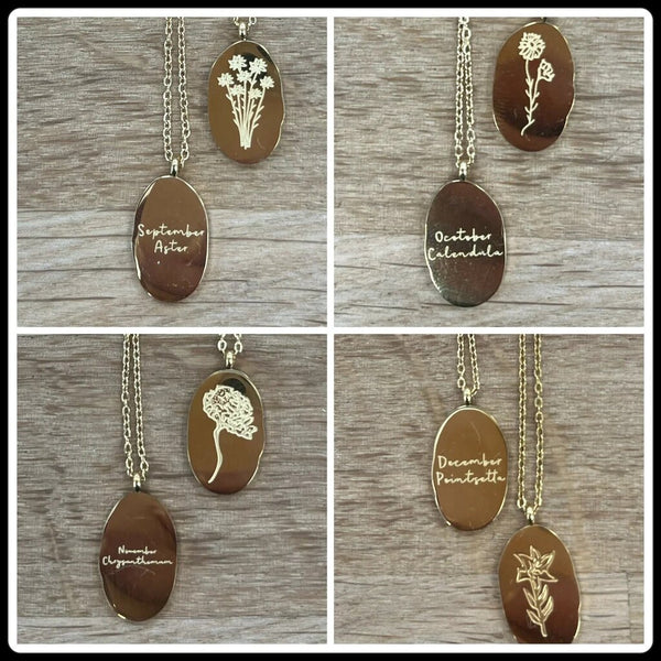 Kristen Lee Engraved Birth Flower Necklace - Gold