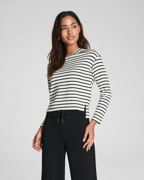 Spanx AirEssentials Relaxed Long Sleeve Top - Pier Stripe