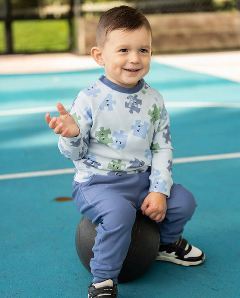 Silkberry Baby Bamboo Fleece 'Grow With Me' Pants - Coastal