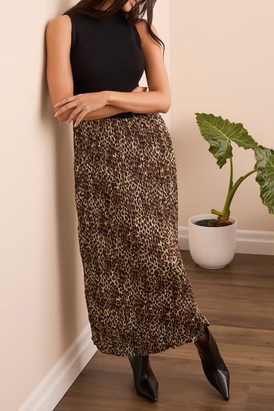 Tribal Black Sleeveless Twofer Maxi Dress - Leopard