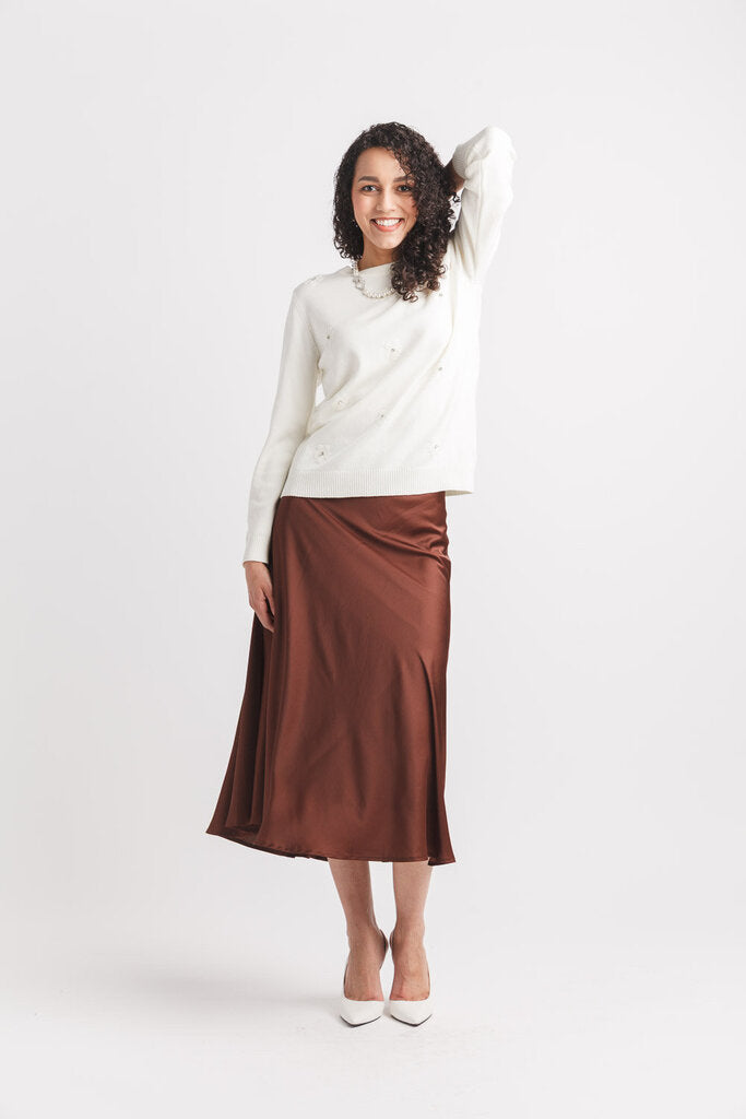 Papillon Satin Midi Skirt - Brown