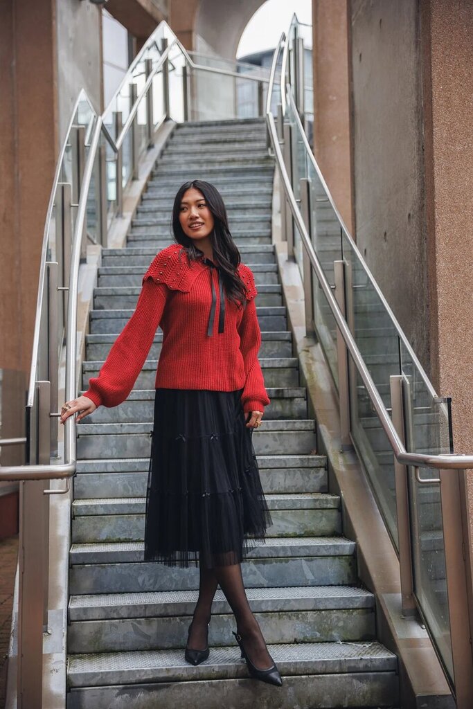 Papillon Tiered Pleated Bow Detail Tulle Skirt