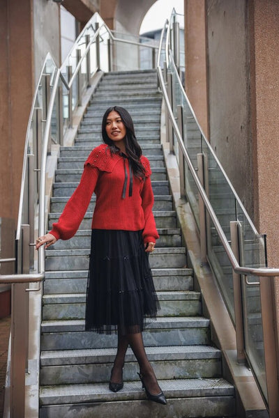 Papillon Tiered Pleated Bow Detail Tulle Skirt