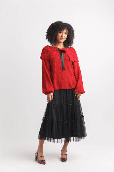 Papillon Tiered Pleated Bow Detail Tulle Skirt