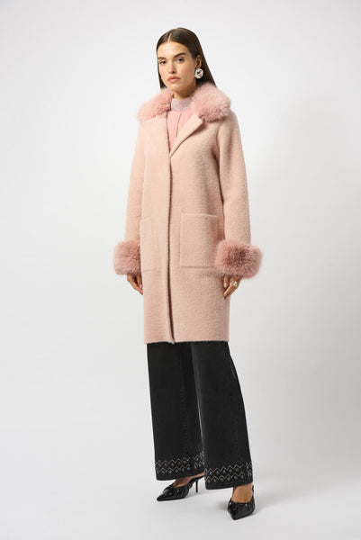 Joseph Ribkoff 243923 Feather Yarn Sweater Coat - Rose