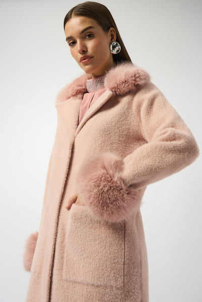 Joseph Ribkoff 243923 Feather Yarn Sweater Coat - Rose