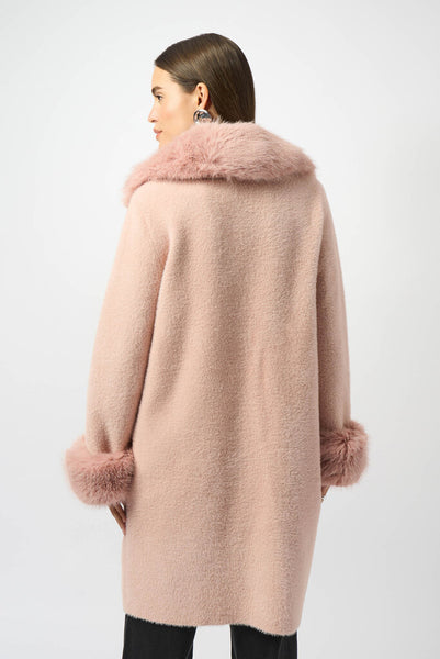 Joseph Ribkoff 243923 Feather Yarn Sweater Coat - Rose