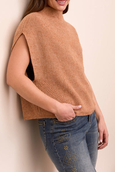 Tribal Cap Sleeve Mock Neck Knit Top