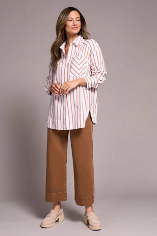 Tribal Button Front Striped Cotton Shirt
