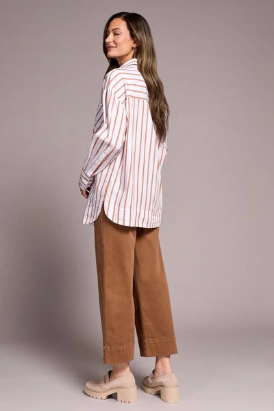 Tribal Button Front Striped Cotton Shirt