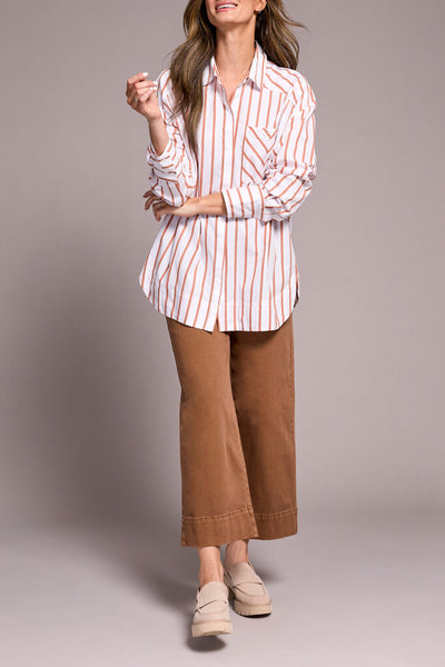 Tribal Button Front Striped Cotton Shirt