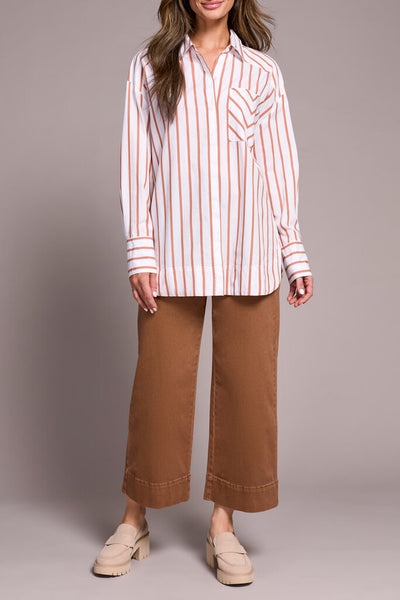 Tribal Button Front Striped Cotton Shirt