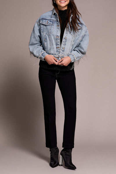 Tribal Denim Jacket With Chain Fringe