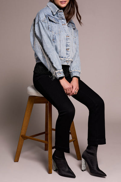 Tribal Denim Jacket With Chain Fringe