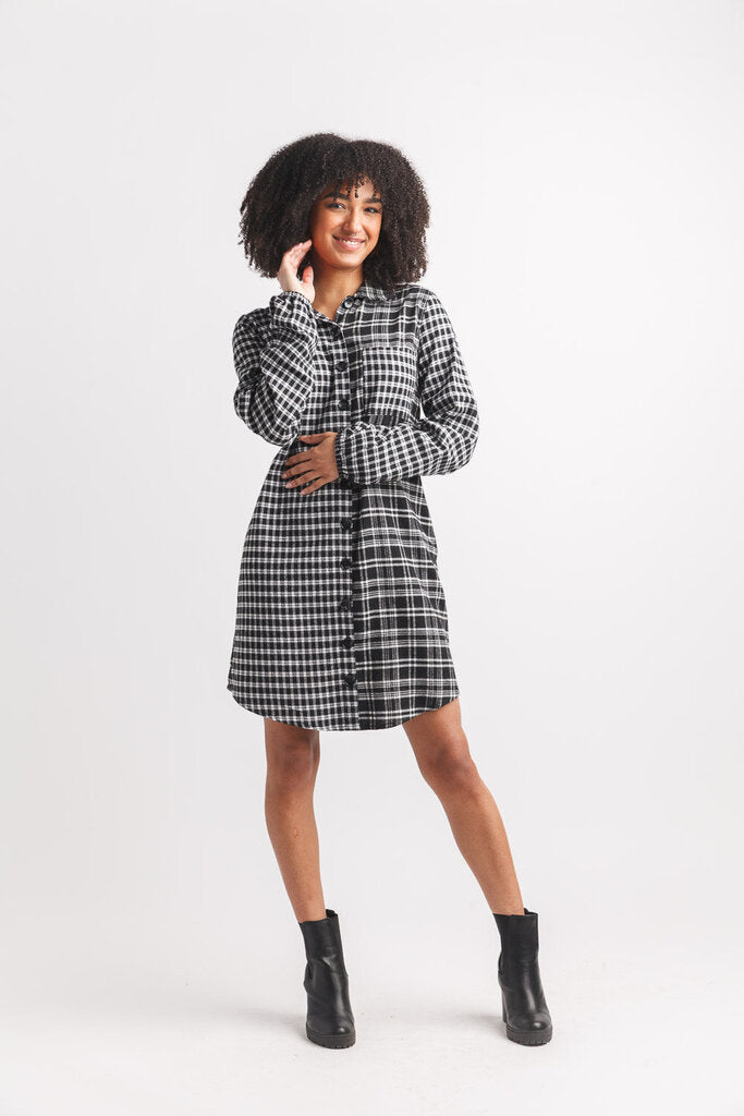 Papillon Mix Media Button Front Collar Shirt - Black