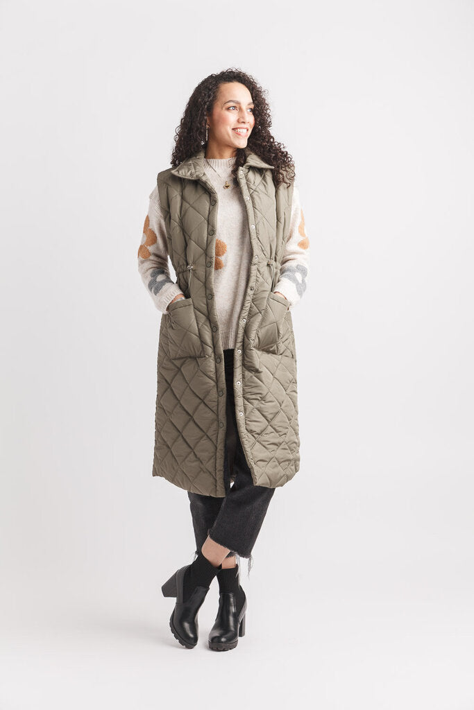 Papillon Olive Puffer Long Vest