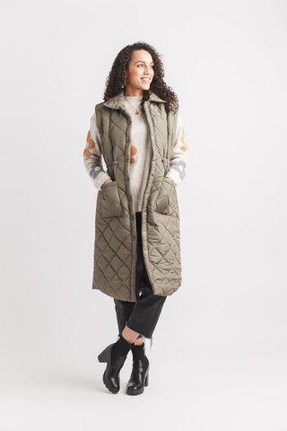 Papillon Olive Puffer Long Vest