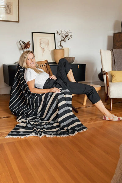 Tofino Towel 'The Winslow' Striped Linen Blend Fleece Throw