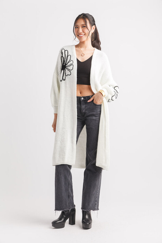 Papillon 3D Floral Long Cardigan