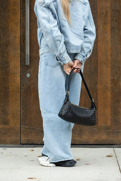 RISA 'Rhea' Woven Shoulder Bag - Black