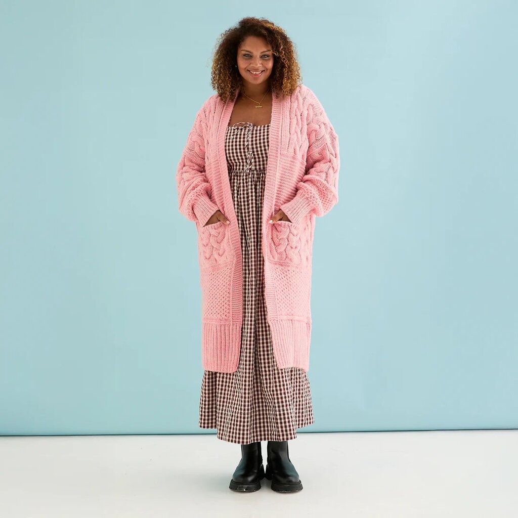 Cara & The Sky 'Alex' Cable Knit Maxi Cardi - Soft Pink