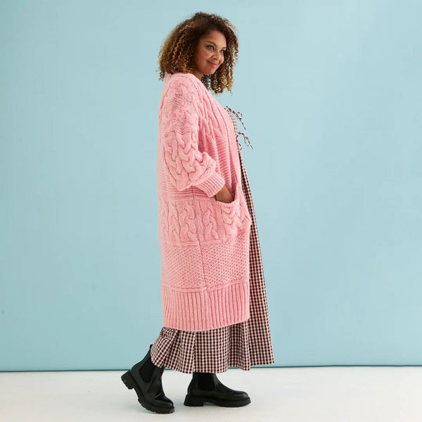 Cara & The Sky 'Alex' Cable Knit Maxi Cardi - Soft Pink