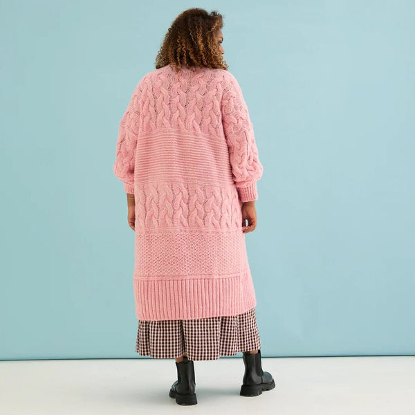 Cara & The Sky 'Alex' Cable Knit Maxi Cardi - Soft Pink