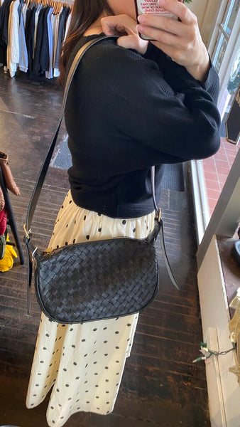 RISA 'Cristi' Woven Adjustable Strap Handbag - Black